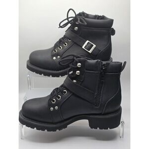 Ride tecs Men's 6" Zipp Black Leather Lace-Up Boot w/ Buckle Non-Marking size 8m